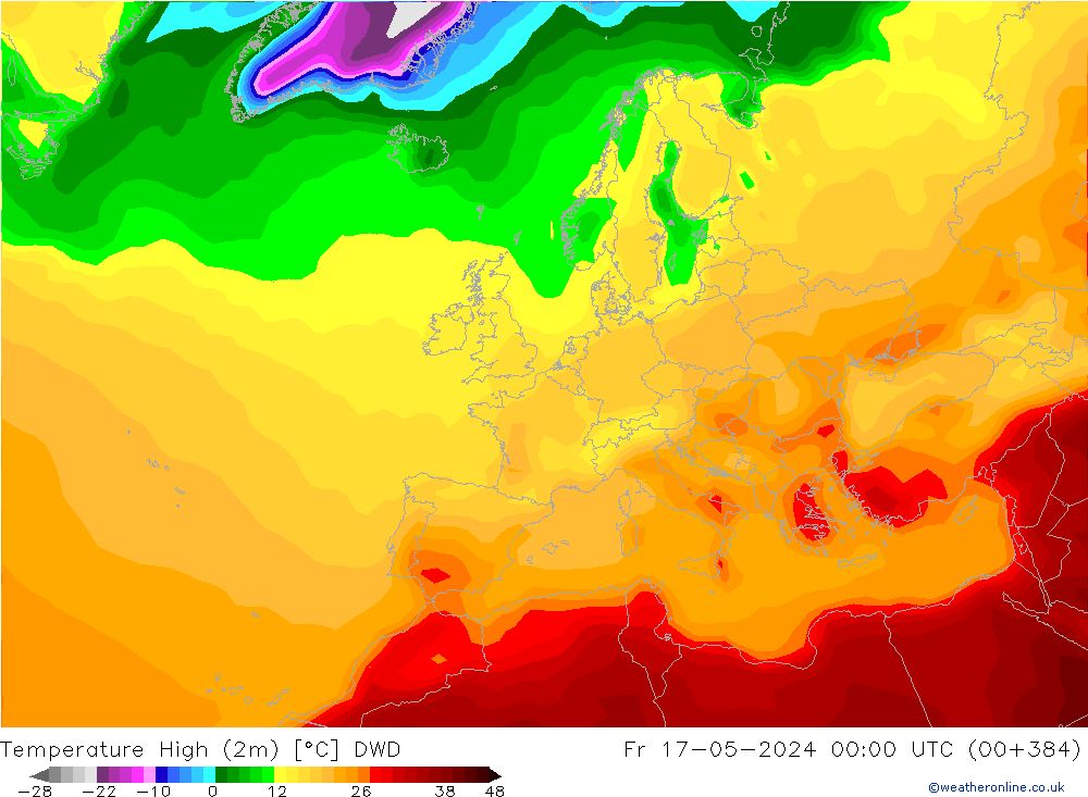 Max.temperatuur (2m) DWD vr 17.05.2024 00 UTC