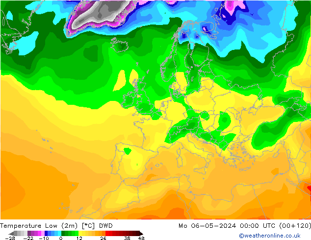 Nejnižší teplota (2m) DWD Po 06.05.2024 00 UTC