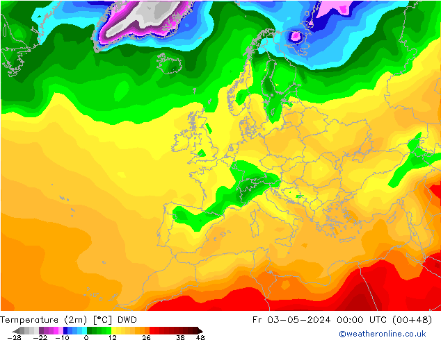 Temperaturkarte (2m) DWD Fr 03.05.2024 00 UTC
