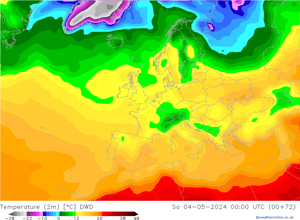 Temperaturkarte (2m) DWD Sa 04.05.2024 00 UTC