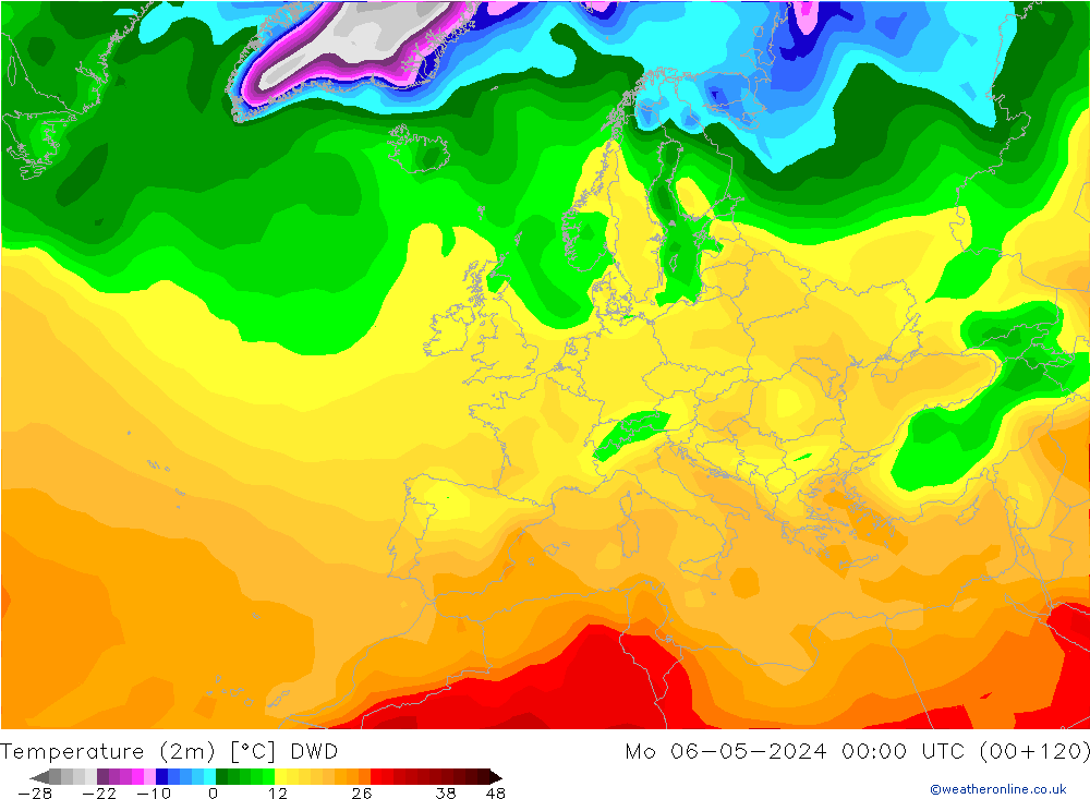 Temperaturkarte (2m) DWD Mo 06.05.2024 00 UTC