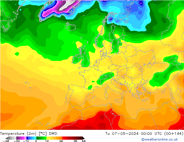 température (2m) DWD mar 07.05.2024 00 UTC