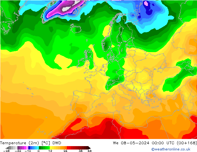 Sıcaklık Haritası (2m) DWD Çar 08.05.2024 00 UTC