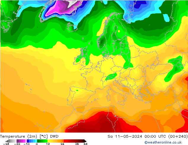 Temperaturkarte (2m) DWD Sa 11.05.2024 00 UTC