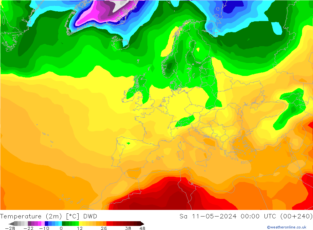 mapa temperatury (2m) DWD so. 11.05.2024 00 UTC