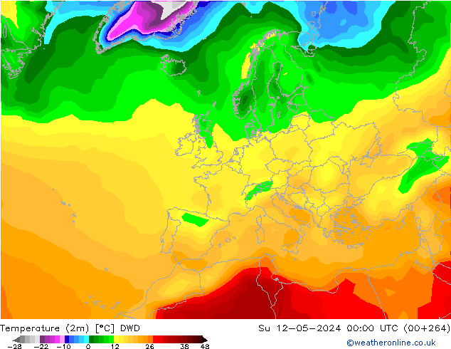 Temperaturkarte (2m) DWD So 12.05.2024 00 UTC