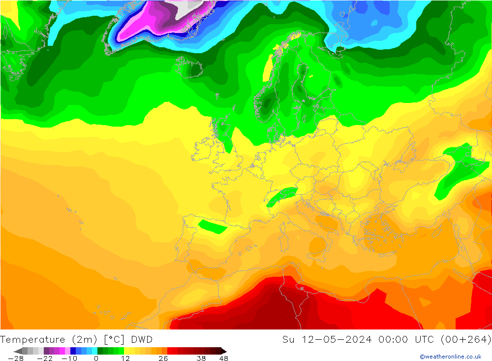 Sıcaklık Haritası (2m) DWD Paz 12.05.2024 00 UTC