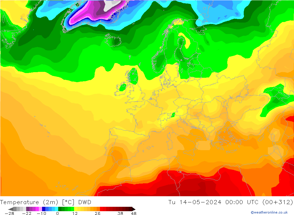 Temperatura (2m) DWD mar 14.05.2024 00 UTC