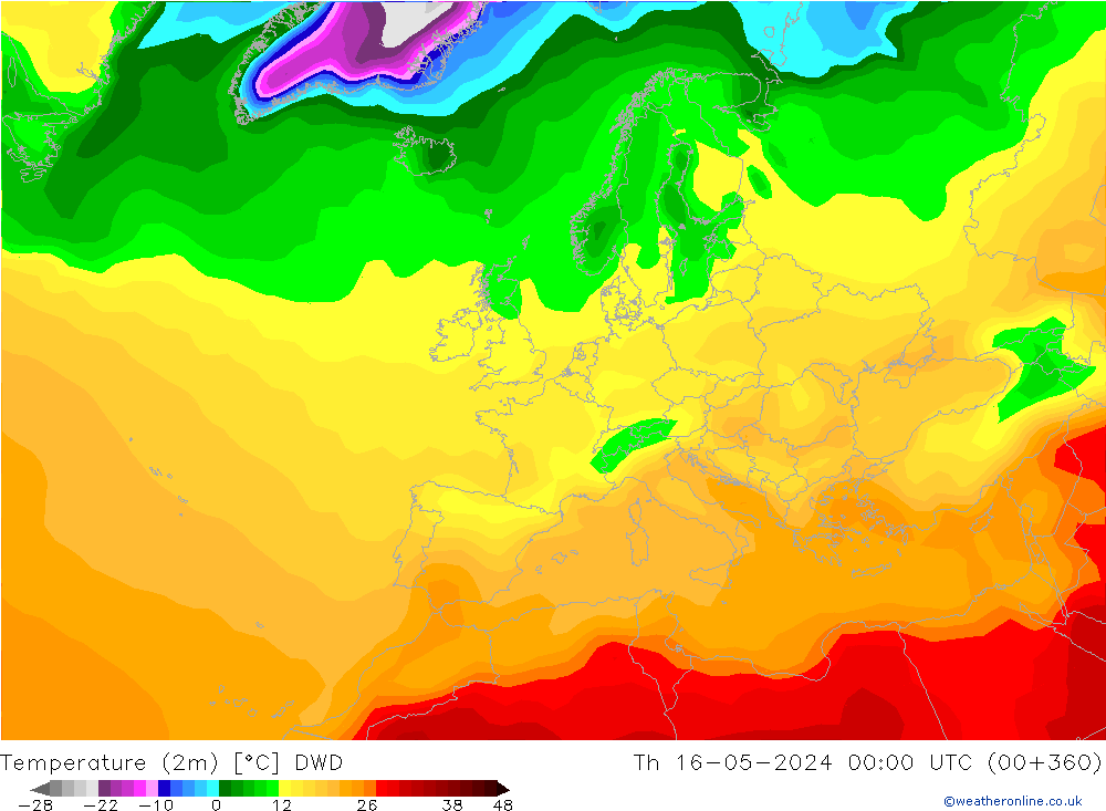 température (2m) DWD jeu 16.05.2024 00 UTC