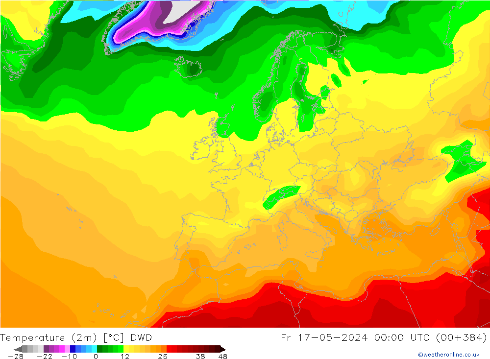 Temperature (2m) DWD Pá 17.05.2024 00 UTC