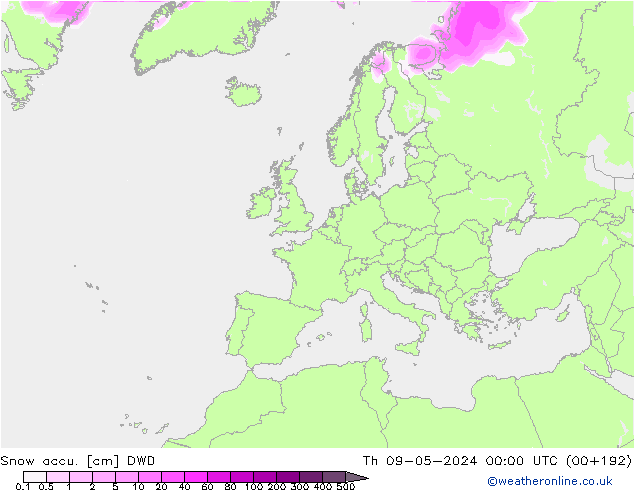 Totale sneeuw DWD do 09.05.2024 00 UTC
