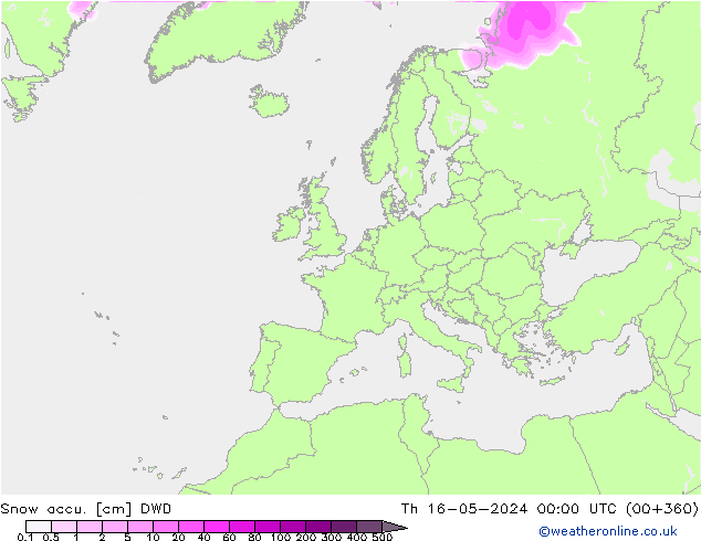 Глубина снега DWD чт 16.05.2024 00 UTC