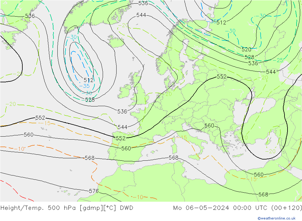 Géop./Temp. 500 hPa DWD lun 06.05.2024 00 UTC