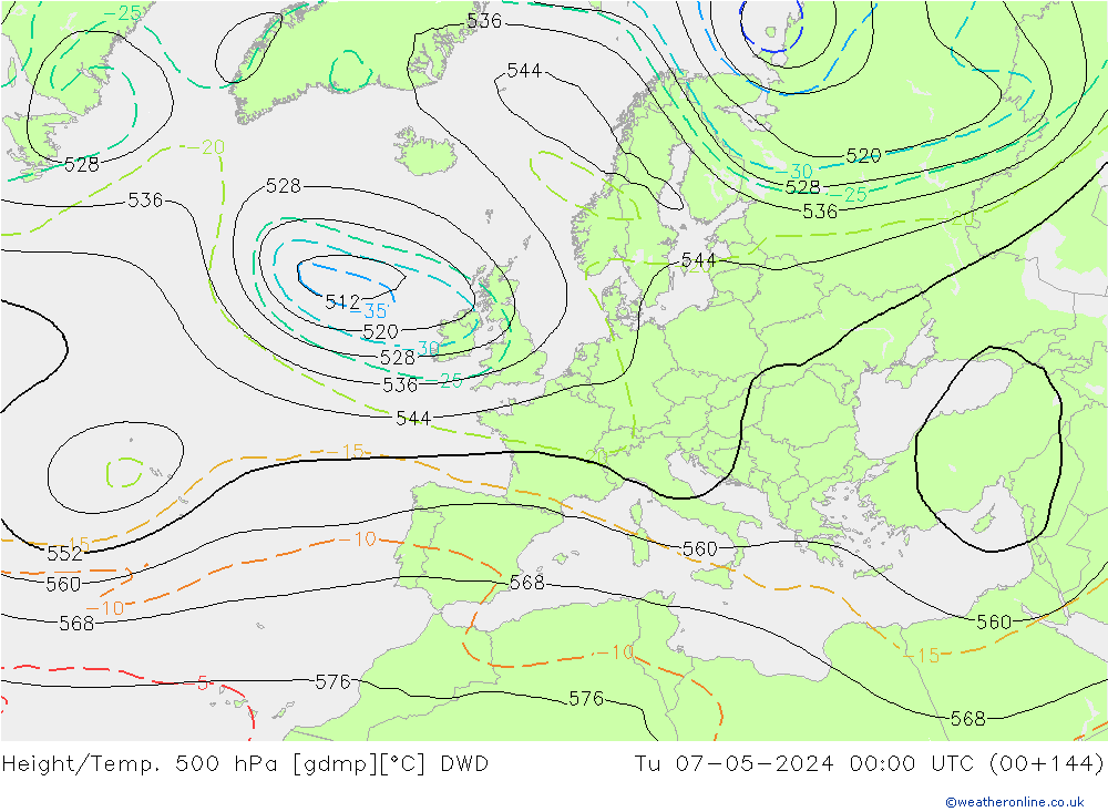 Height/Temp. 500 гПа DWD вт 07.05.2024 00 UTC