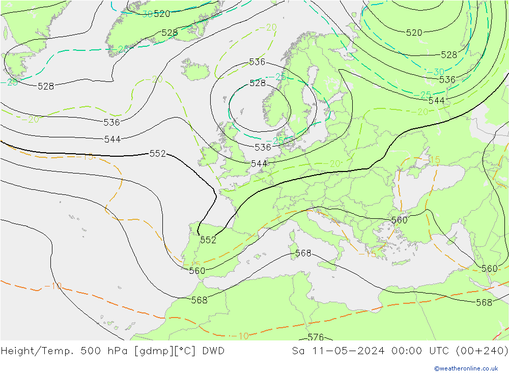 Height/Temp. 500 hPa DWD Sa 11.05.2024 00 UTC