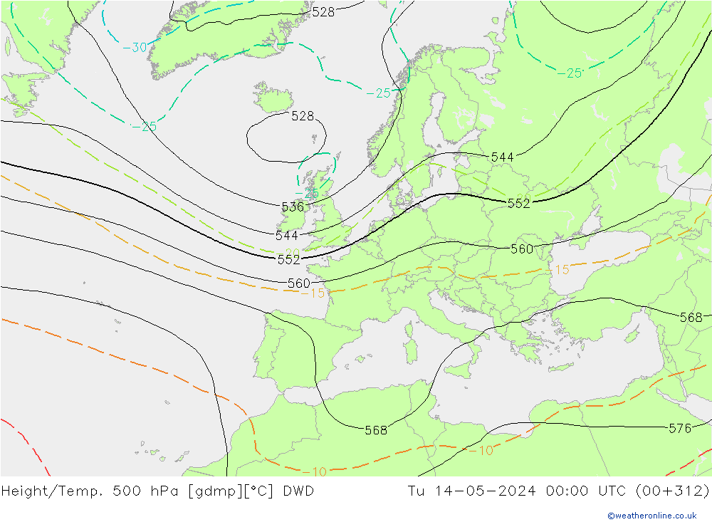 Yükseklik/Sıc. 500 hPa DWD Sa 14.05.2024 00 UTC