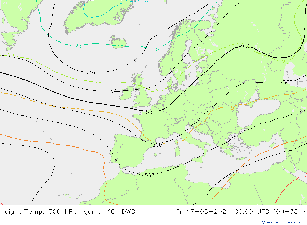 Height/Temp. 500 hPa DWD Fr 17.05.2024 00 UTC