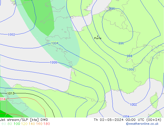 джет/приземное давление DWD чт 02.05.2024 00 UTC