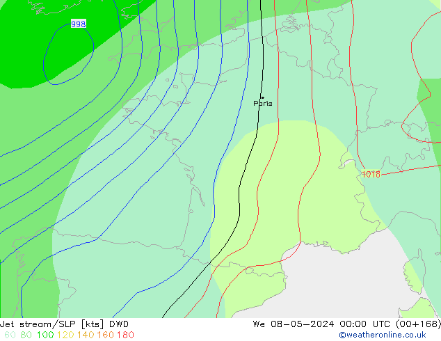 Jet stream/SLP DWD We 08.05.2024 00 UTC