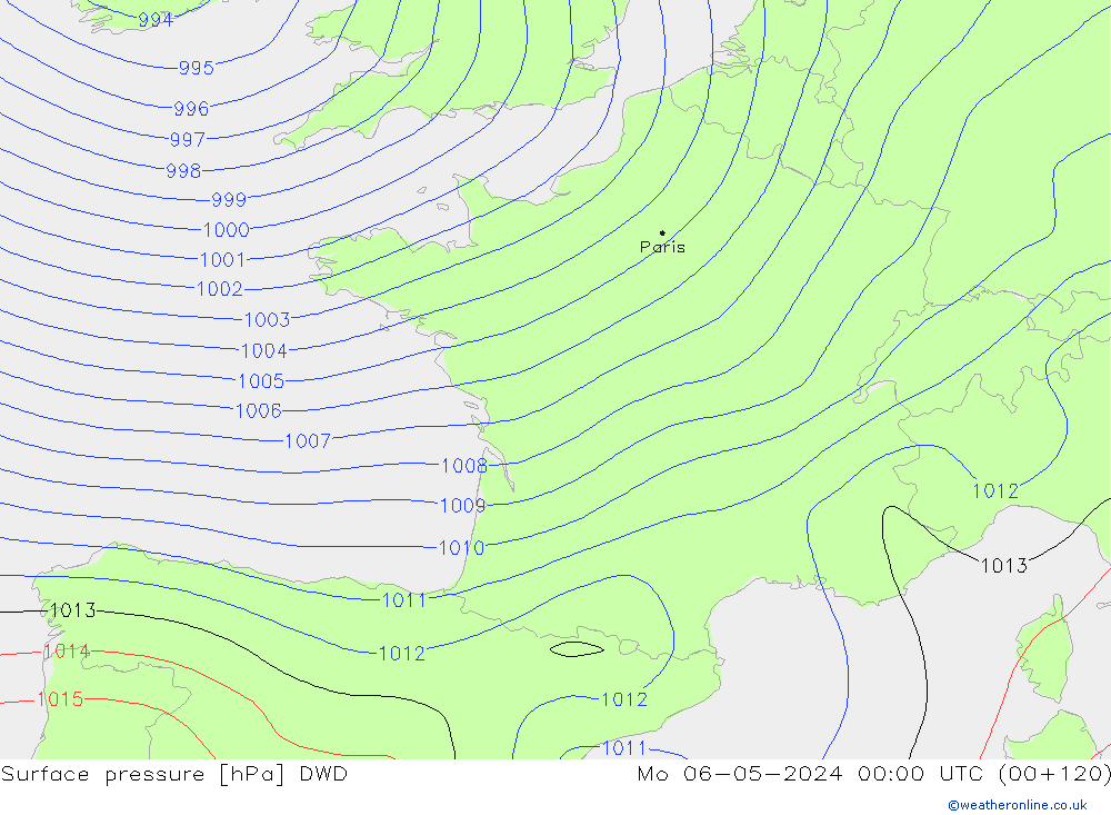 Surface pressure DWD Mo 06.05.2024 00 UTC