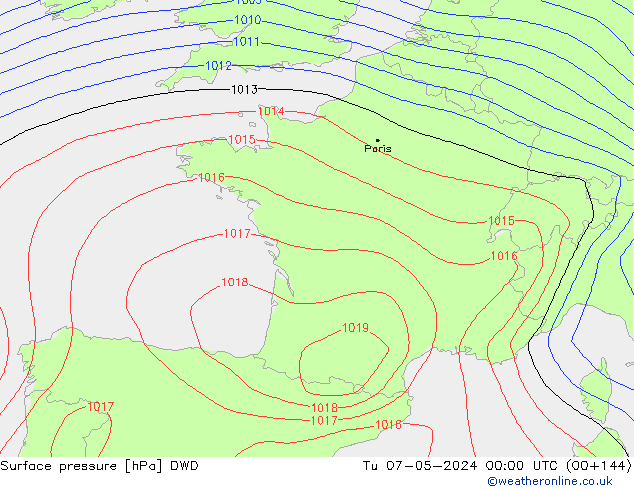 Surface pressure DWD Tu 07.05.2024 00 UTC