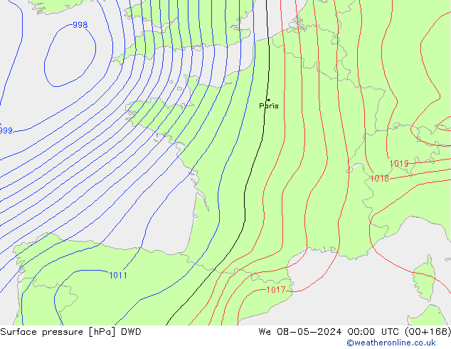 ciśnienie DWD śro. 08.05.2024 00 UTC