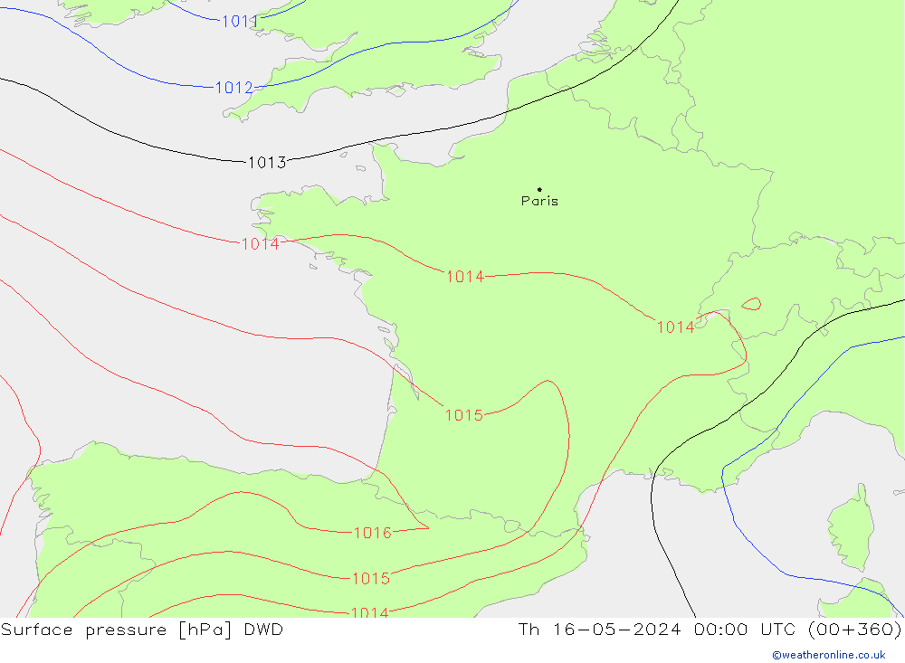 Luchtdruk (Grond) DWD do 16.05.2024 00 UTC