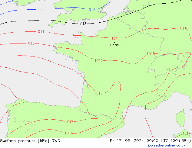 Atmosférický tlak DWD Pá 17.05.2024 00 UTC