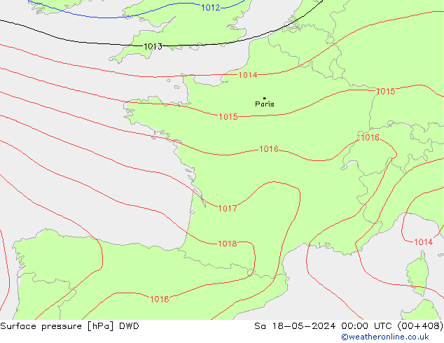 Pressione al suolo DWD sab 18.05.2024 00 UTC