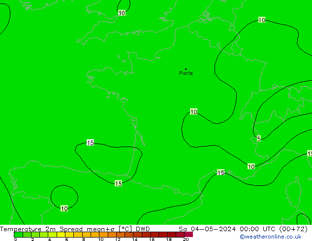 mapa temperatury 2m Spread DWD so. 04.05.2024 00 UTC
