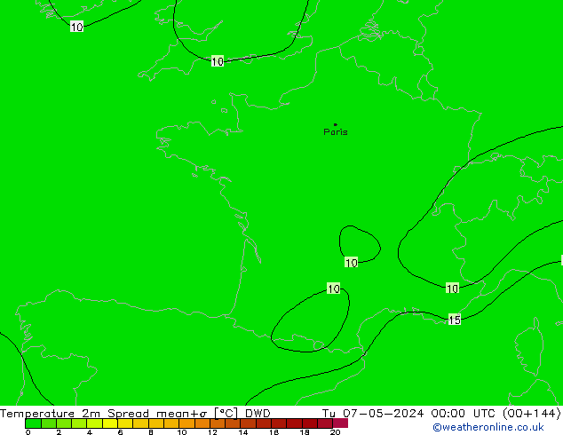 Temperature 2m Spread DWD Tu 07.05.2024 00 UTC