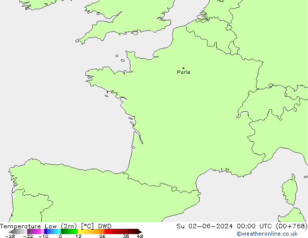 Min. Temperatura (2m) DWD nie. 02.06.2024 00 UTC
