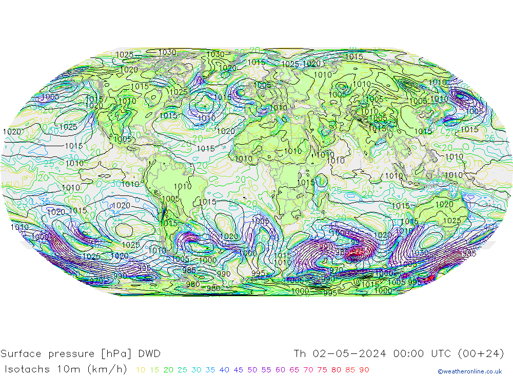 Isotachs (kph) DWD Qui 02.05.2024 00 UTC