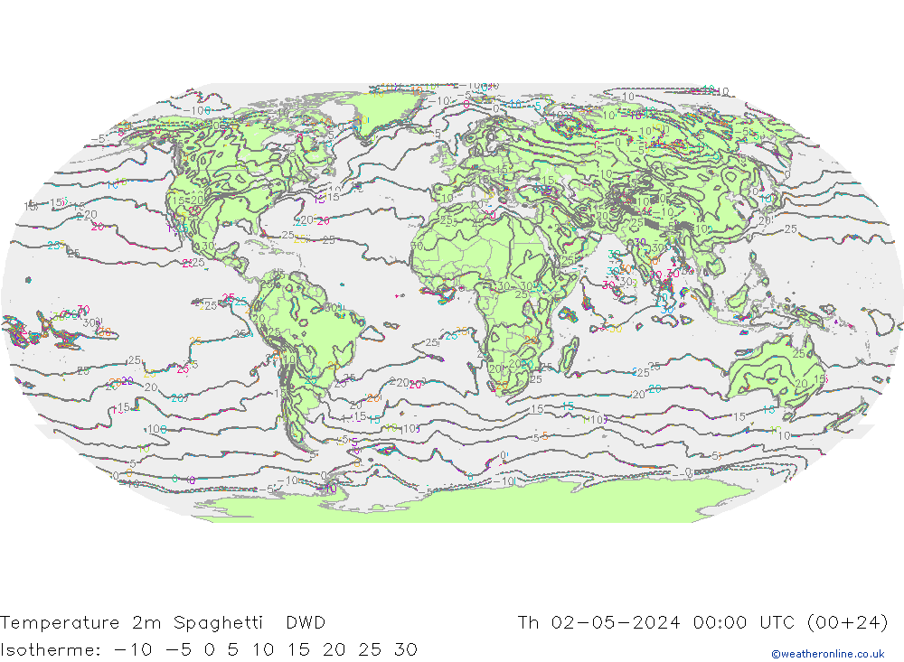Temperatura 2m Spaghetti DWD Qui 02.05.2024 00 UTC