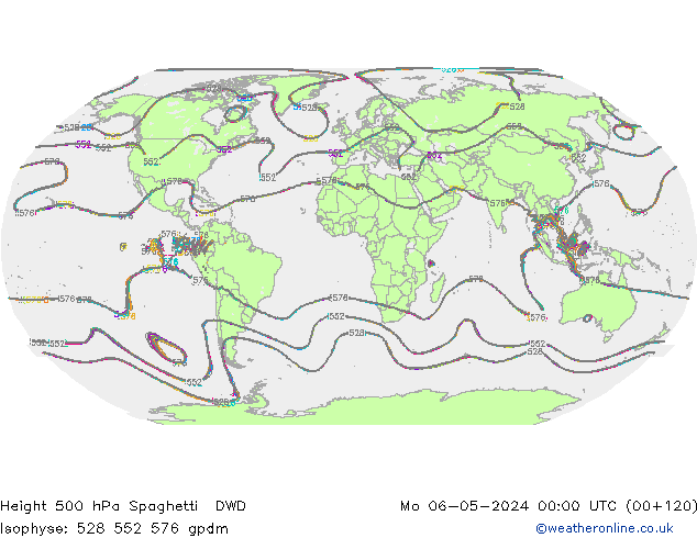 Height 500 hPa Spaghetti DWD Mo 06.05.2024 00 UTC