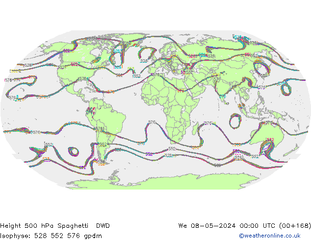 500 hPa Yüksekliği Spaghetti DWD Çar 08.05.2024 00 UTC