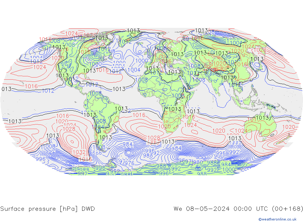 Surface pressure DWD We 08.05.2024 00 UTC