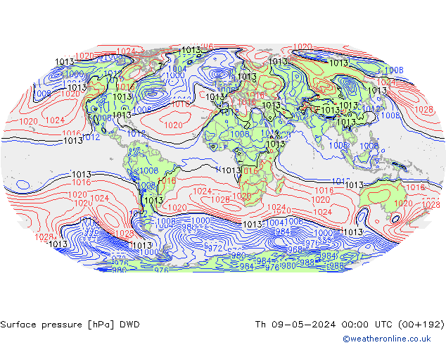 приземное давление DWD чт 09.05.2024 00 UTC