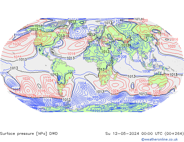Atmosférický tlak DWD Ne 12.05.2024 00 UTC