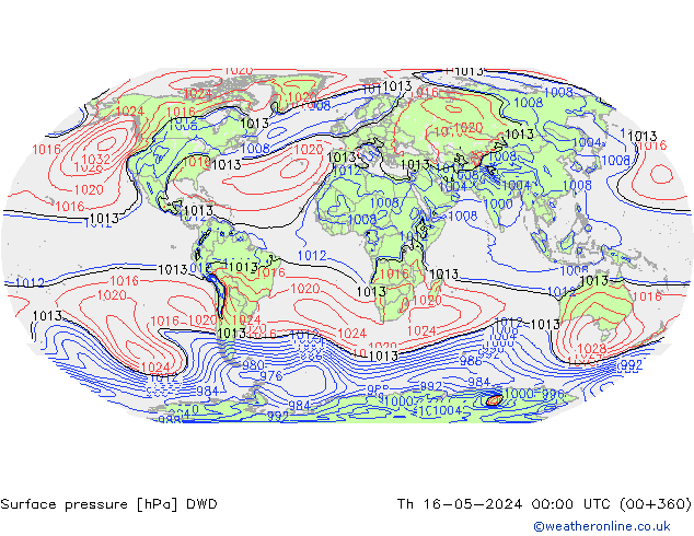 приземное давление DWD чт 16.05.2024 00 UTC