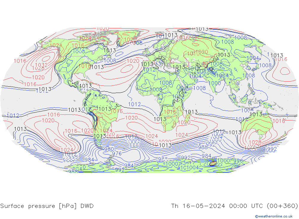 Presión superficial DWD jue 16.05.2024 00 UTC