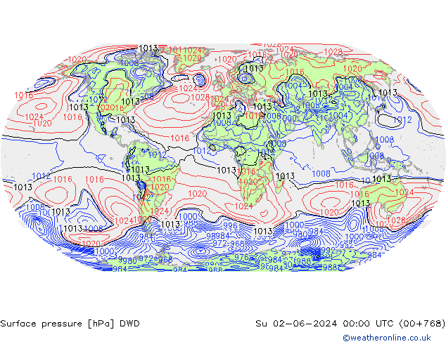 Pressione al suolo DWD dom 02.06.2024 00 UTC