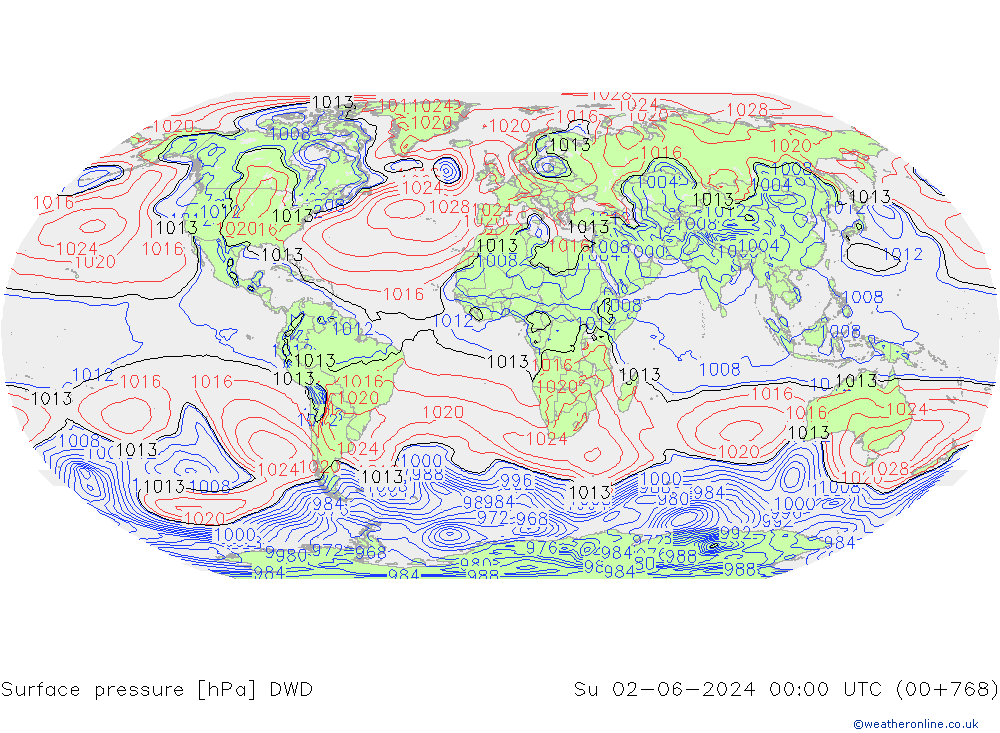 Presión superficial DWD dom 02.06.2024 00 UTC