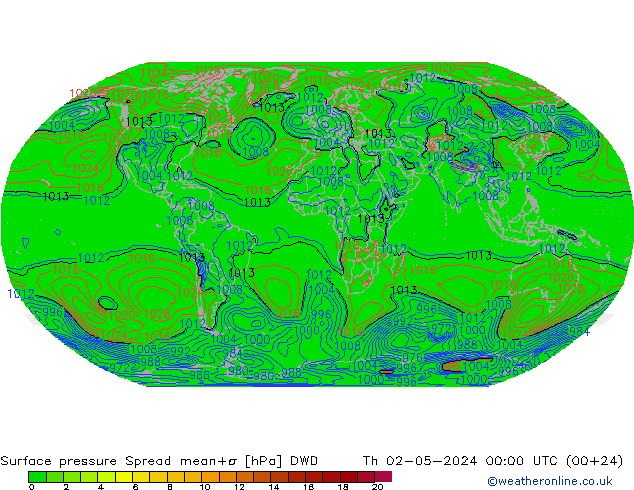 Presión superficial Spread DWD jue 02.05.2024 00 UTC