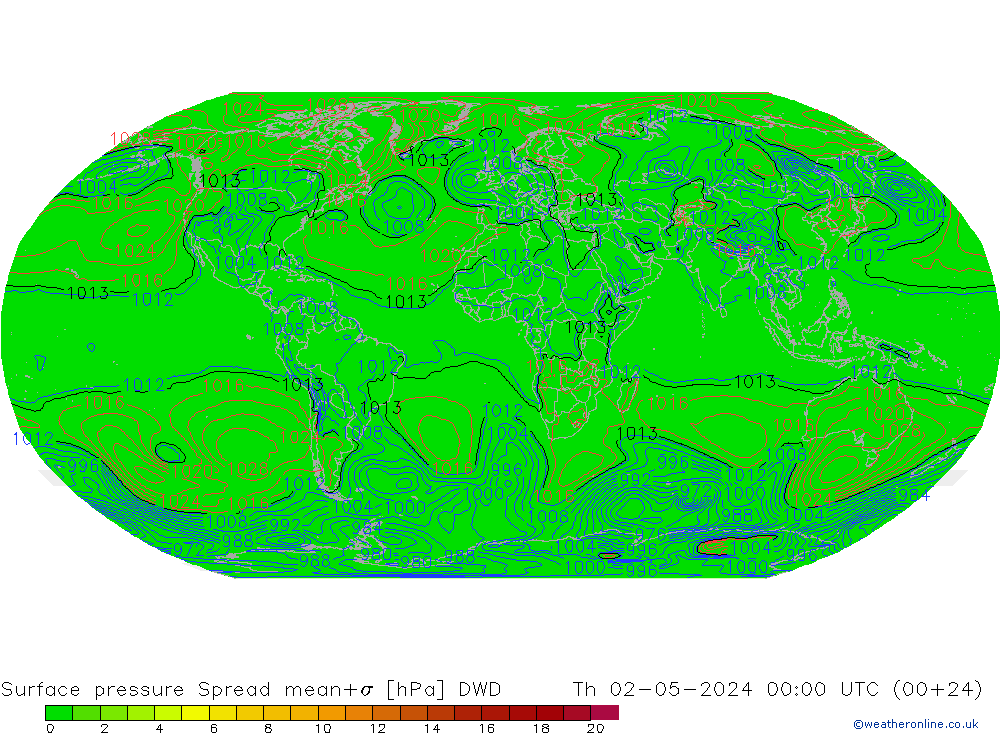 Luchtdruk op zeeniveau Spread DWD do 02.05.2024 00 UTC