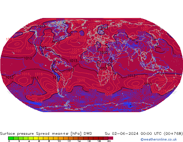 приземное давление Spread DWD Вс 02.06.2024 00 UTC