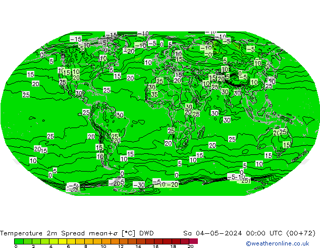 Temperatura 2m Spread DWD sab 04.05.2024 00 UTC