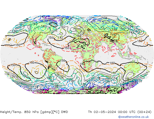 Height/Temp. 850 hPa DWD czw. 02.05.2024 00 UTC
