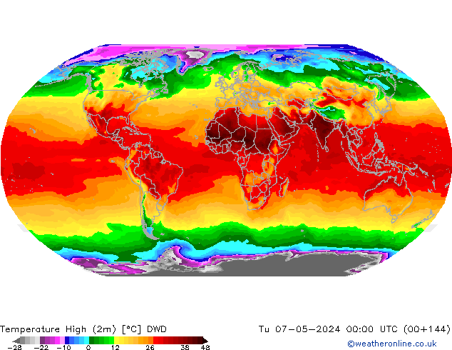 Temperatura máx. (2m) DWD mar 07.05.2024 00 UTC