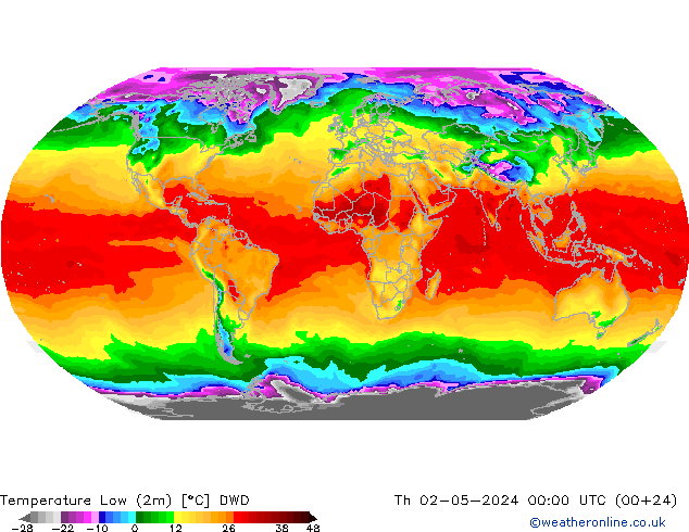 Min. Temperatura (2m) DWD czw. 02.05.2024 00 UTC